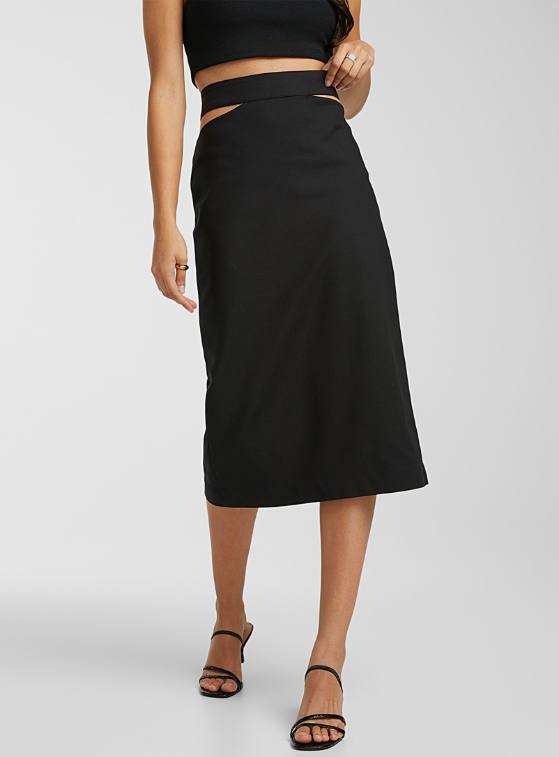 Icône Black Cutout structured jersey pencil skirt for women
