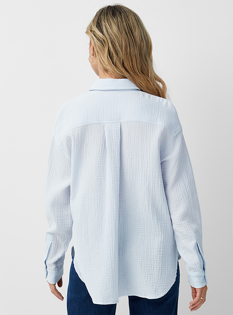 Icône: La chemise gaufrée coton bio Bleu pâle-bleu poudre pour femme
