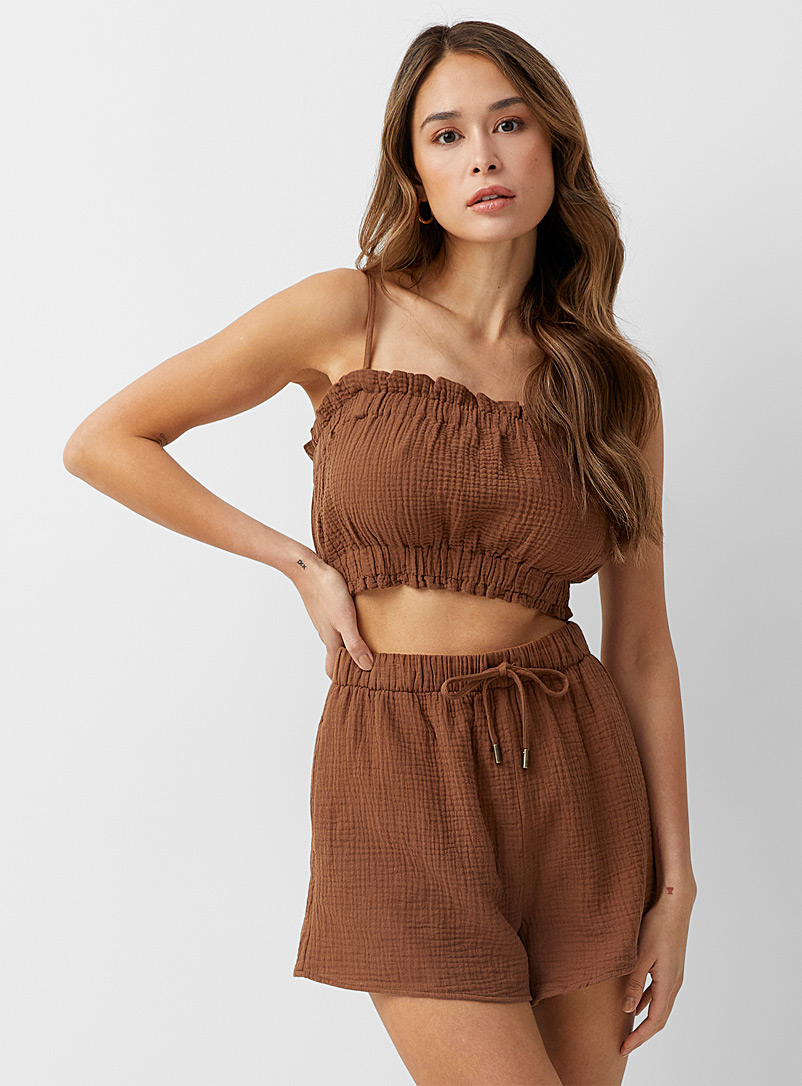 Icône Brown Organic cotton waffled tube top for women