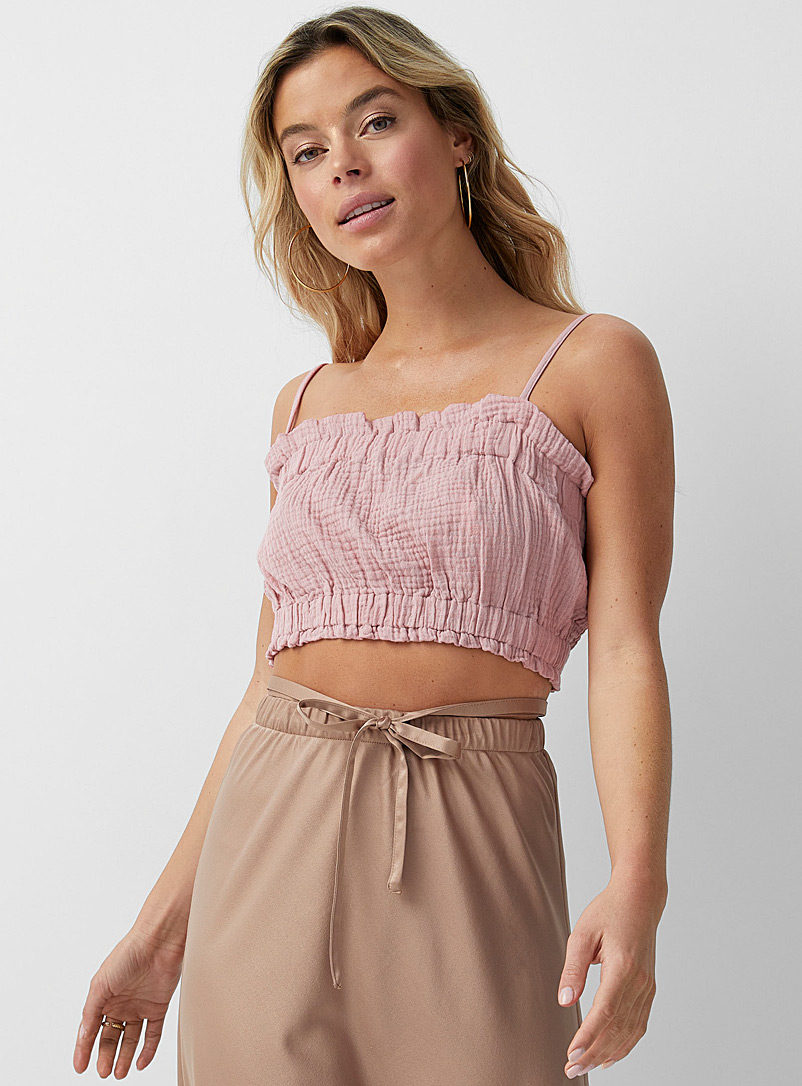 Icône Dusky Pink Organic cotton waffled tube top for women