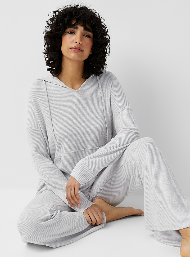 Miiyu x Twik Grey Ribbed hooded sweater for women