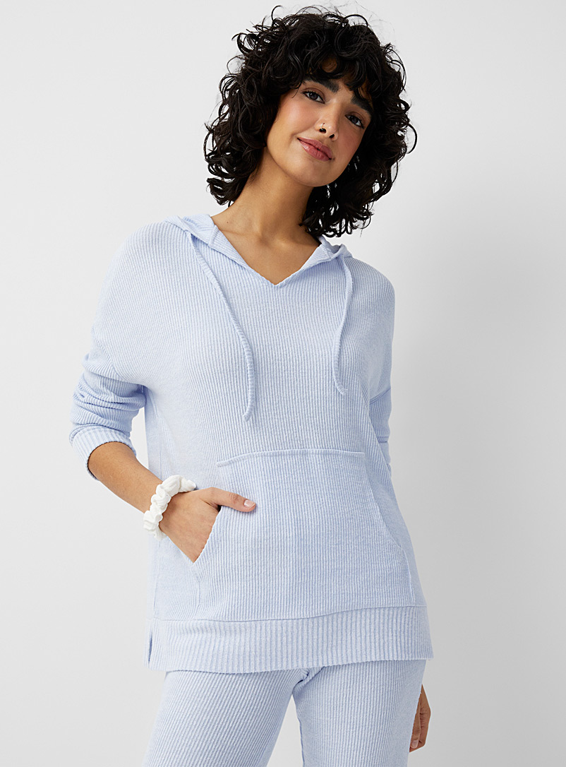 Miiyu x Twik Baby Blue Ribbed hooded sweater for women