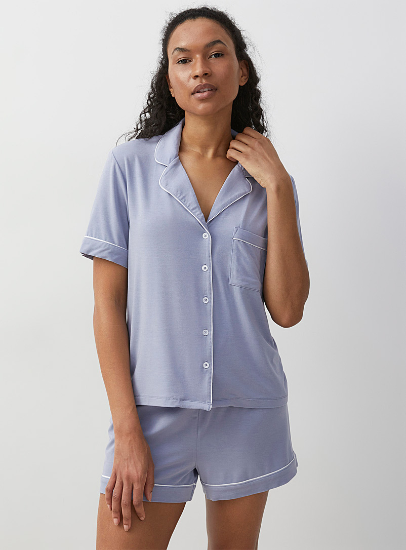 Miiyu Blue Piped cropped pyjama set for women