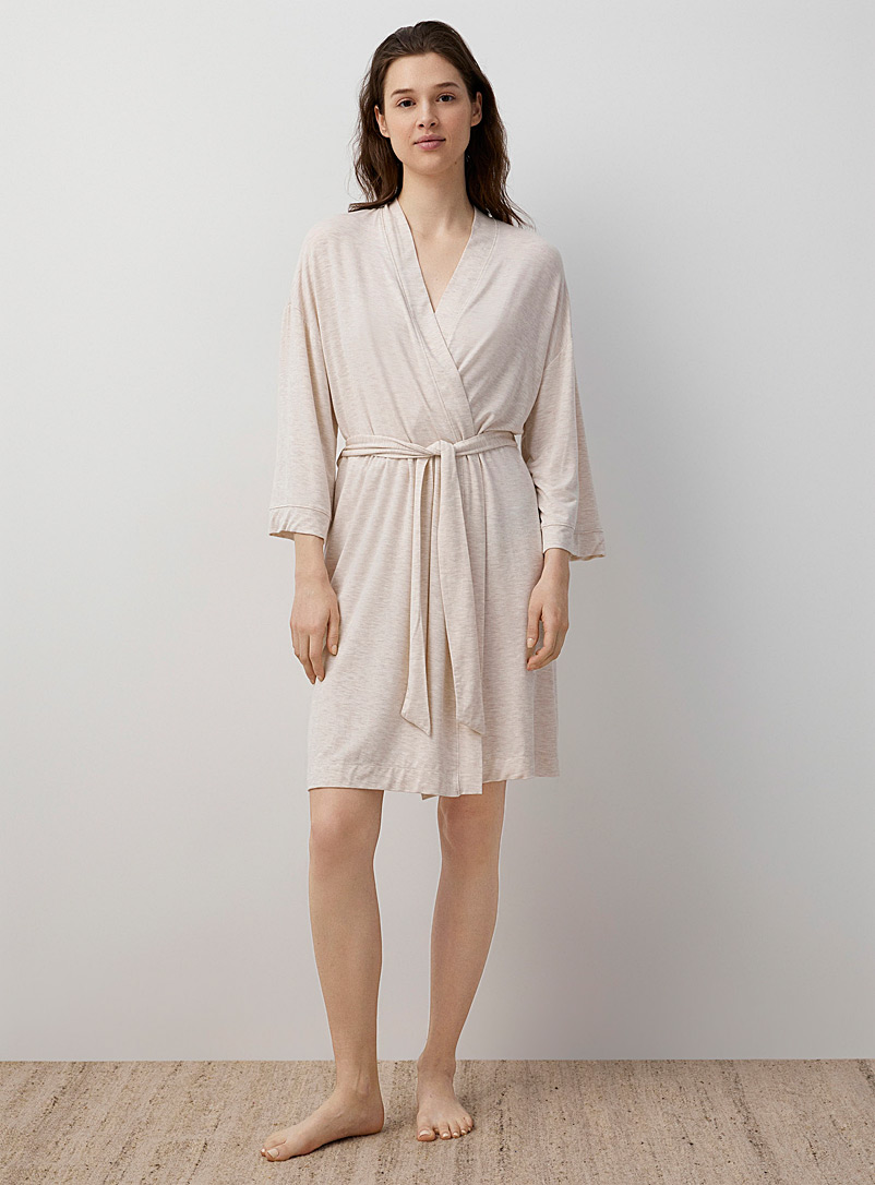 Miiyu Cream Beige Lightweight cropped modal robe for women