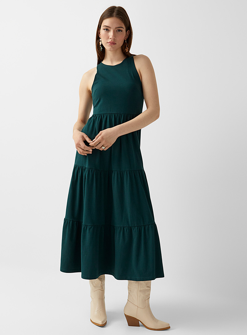Twik Bottle Green Organic cotton sleeveless peasant dress for women
