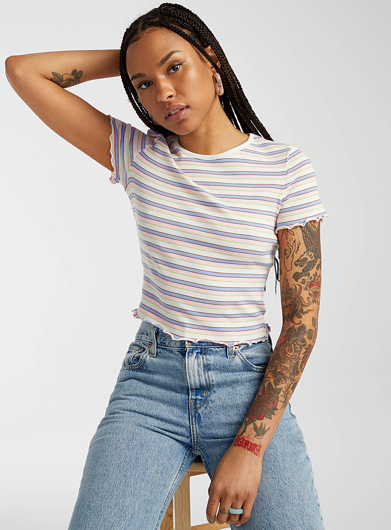 Twik Assorted Stripes and ruffles T-shirt for women