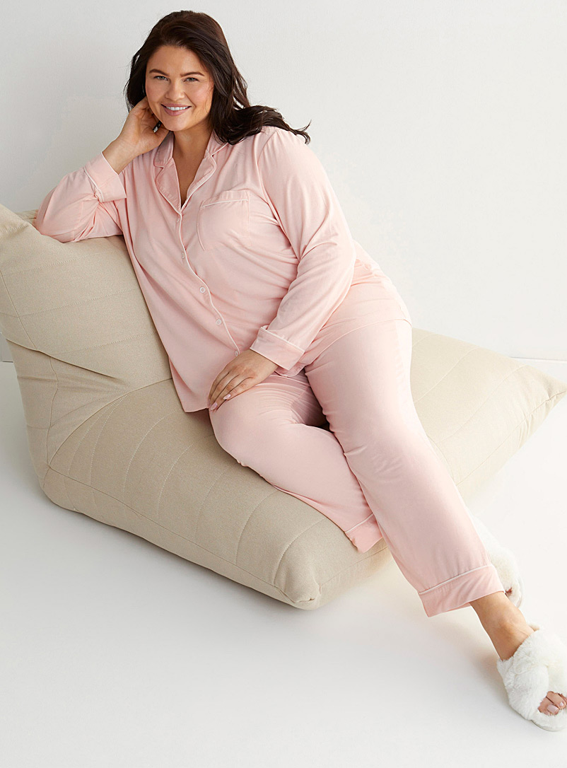 Miiyu Dusky Pink Modal trimmed pajama set Plus size for women