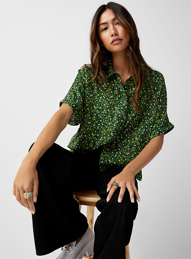 Twik Patterned green Recycled polyester printed shirt for women