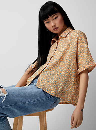 Twik Light Orange Recycled polyester printed shirt for women