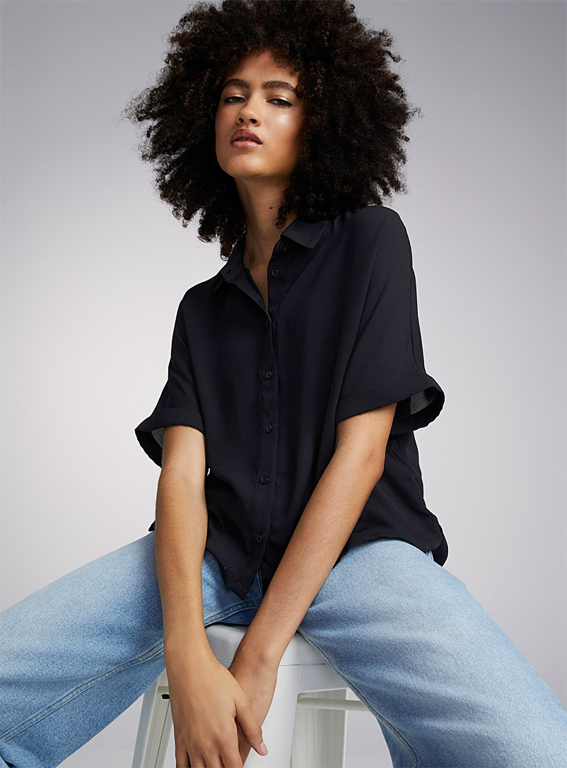 Twik: La chemise ample unie polyester recyclé Noir pour femme