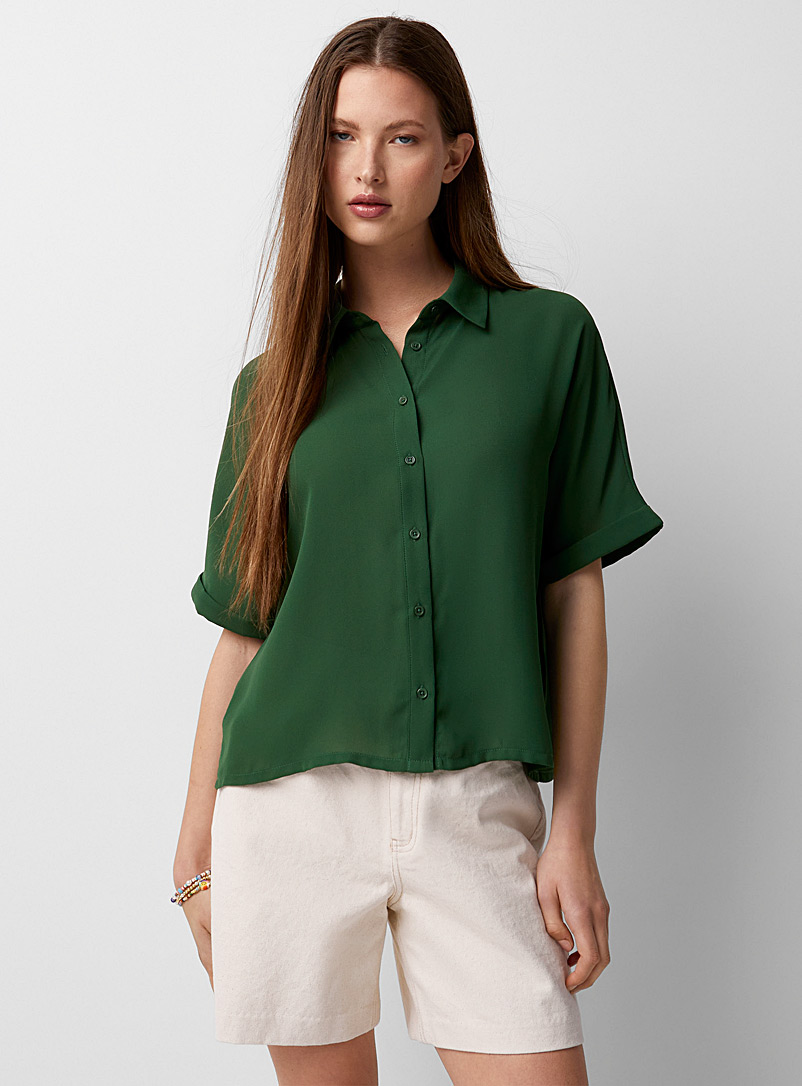 Twik Mossy Green Baggy solid recycled polyester shirt for women