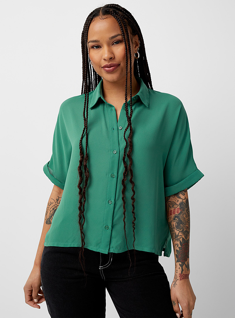 Twik Kelly Green Baggy solid recycled polyester shirt for women