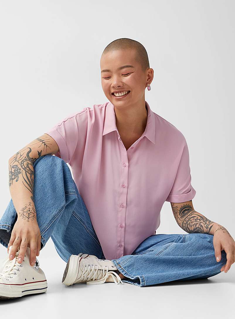 Twik: La chemise ample unie polyester recyclé Rose pour femme