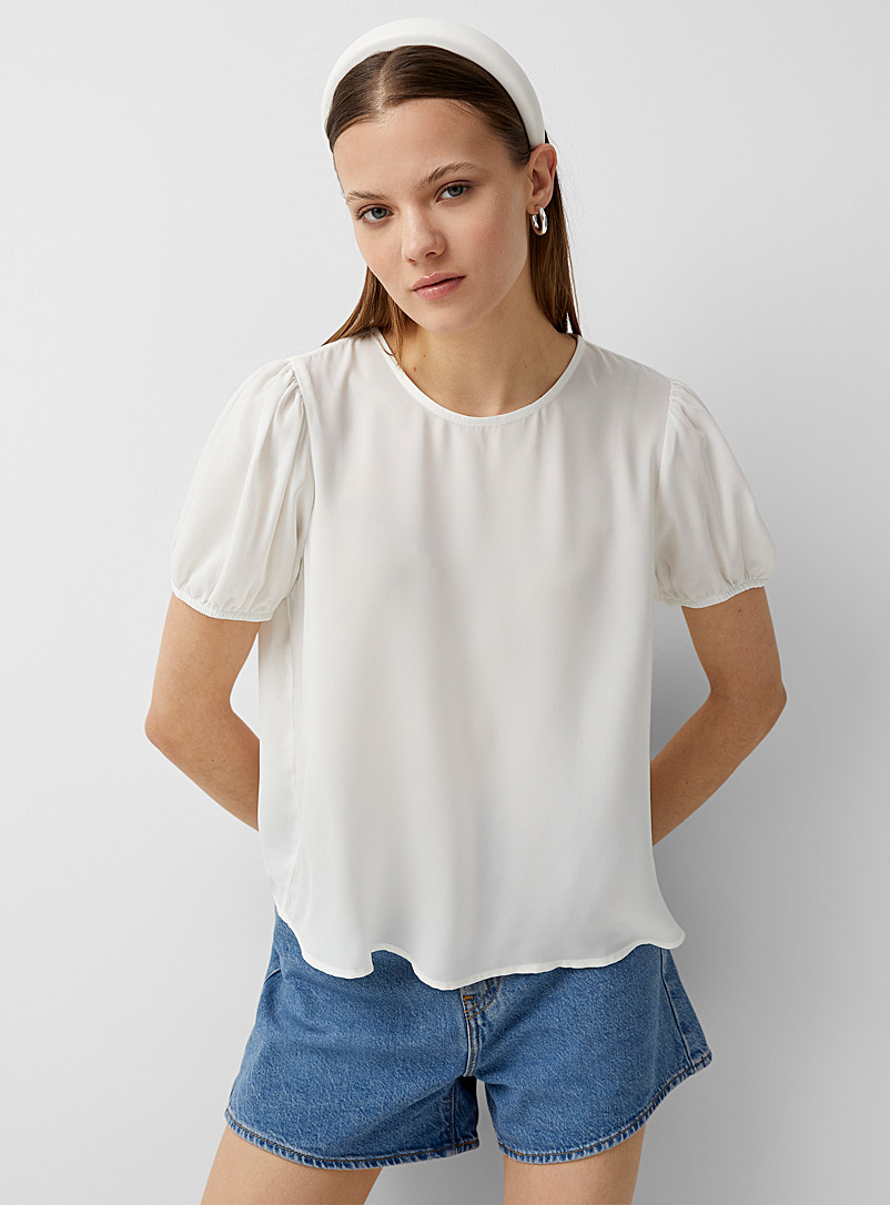 Twik White Puff sleeve crepe blouse for women