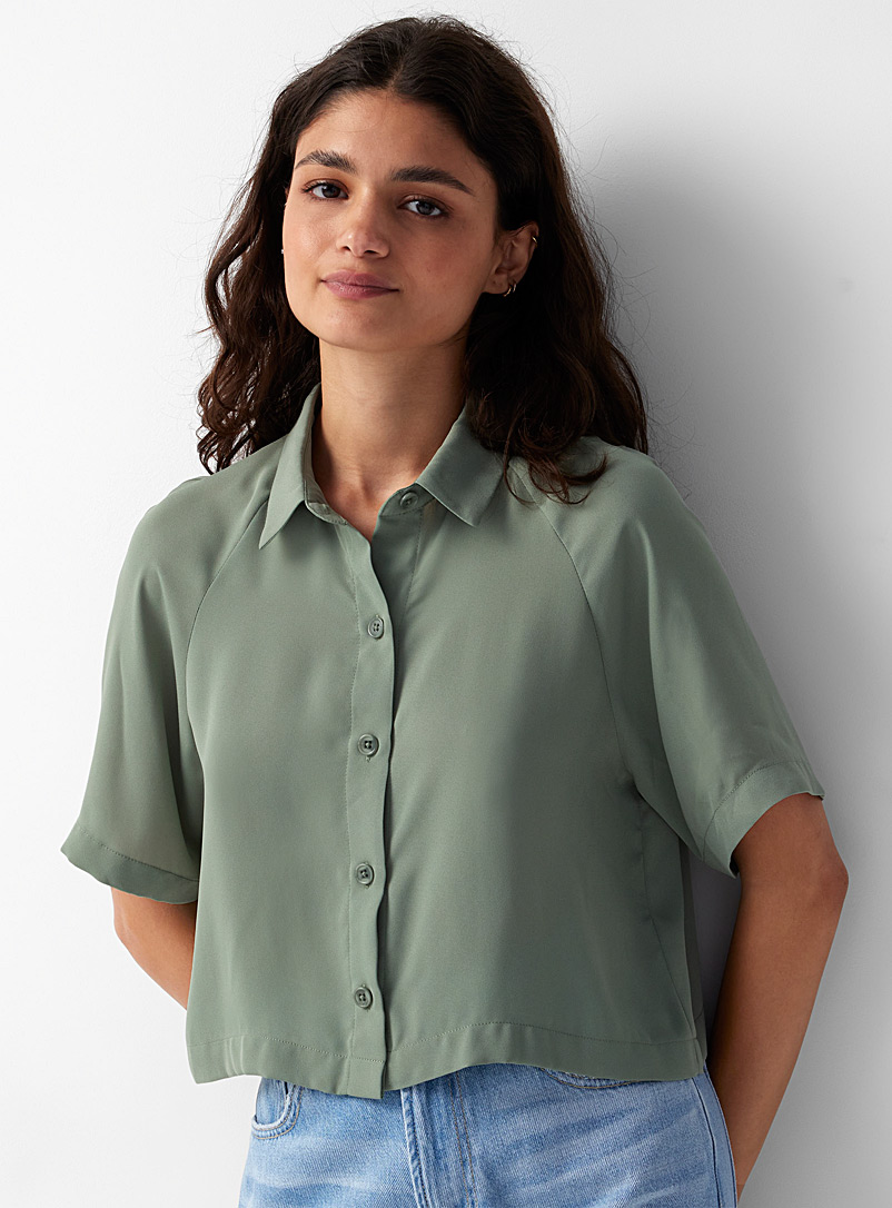 Twik: La chemise raglan ample crêpe Vert vif-irlandais-émerau pour femme