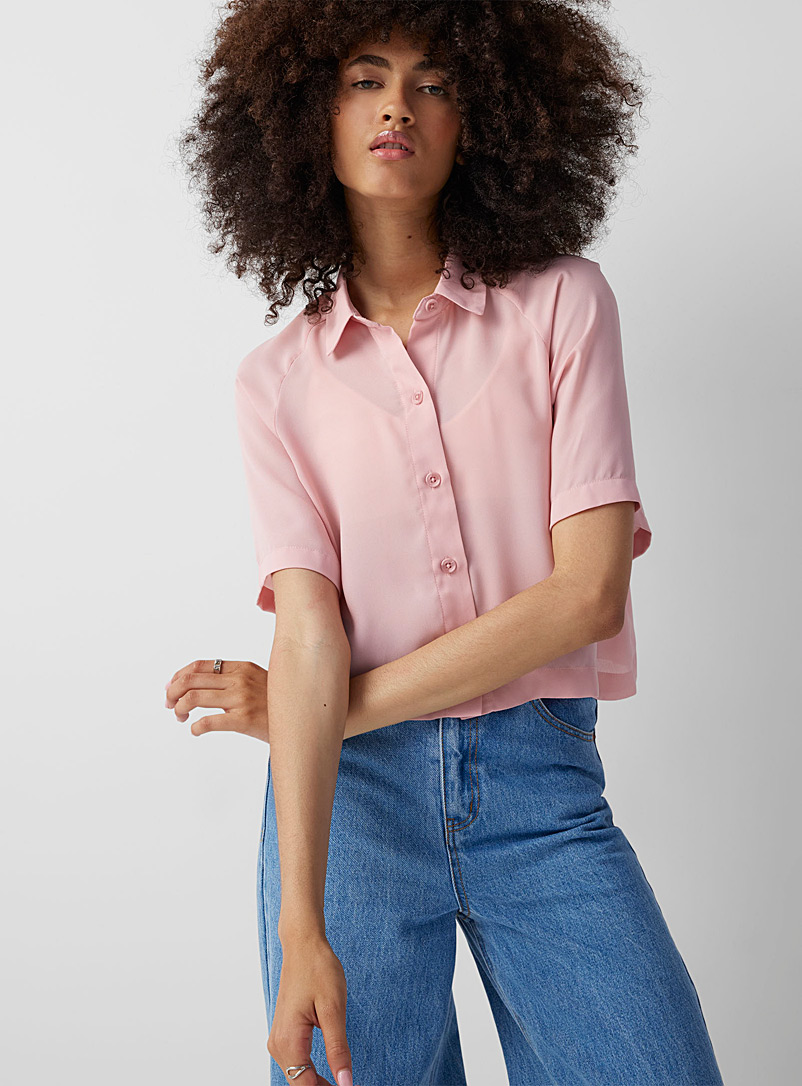 Twik Pink Raglan crepe loose shirt for women