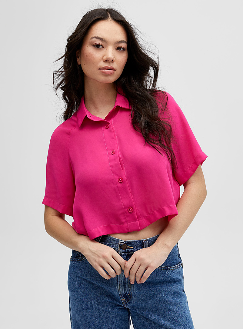 Twik Medium Pink Raglan crepe loose shirt for women