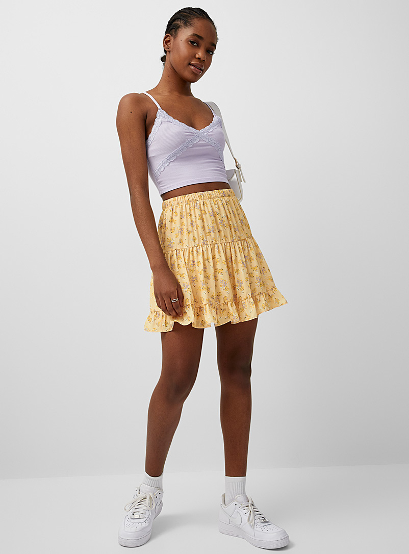 Twik Patterned Yellow Ruffled peasant skirt for women