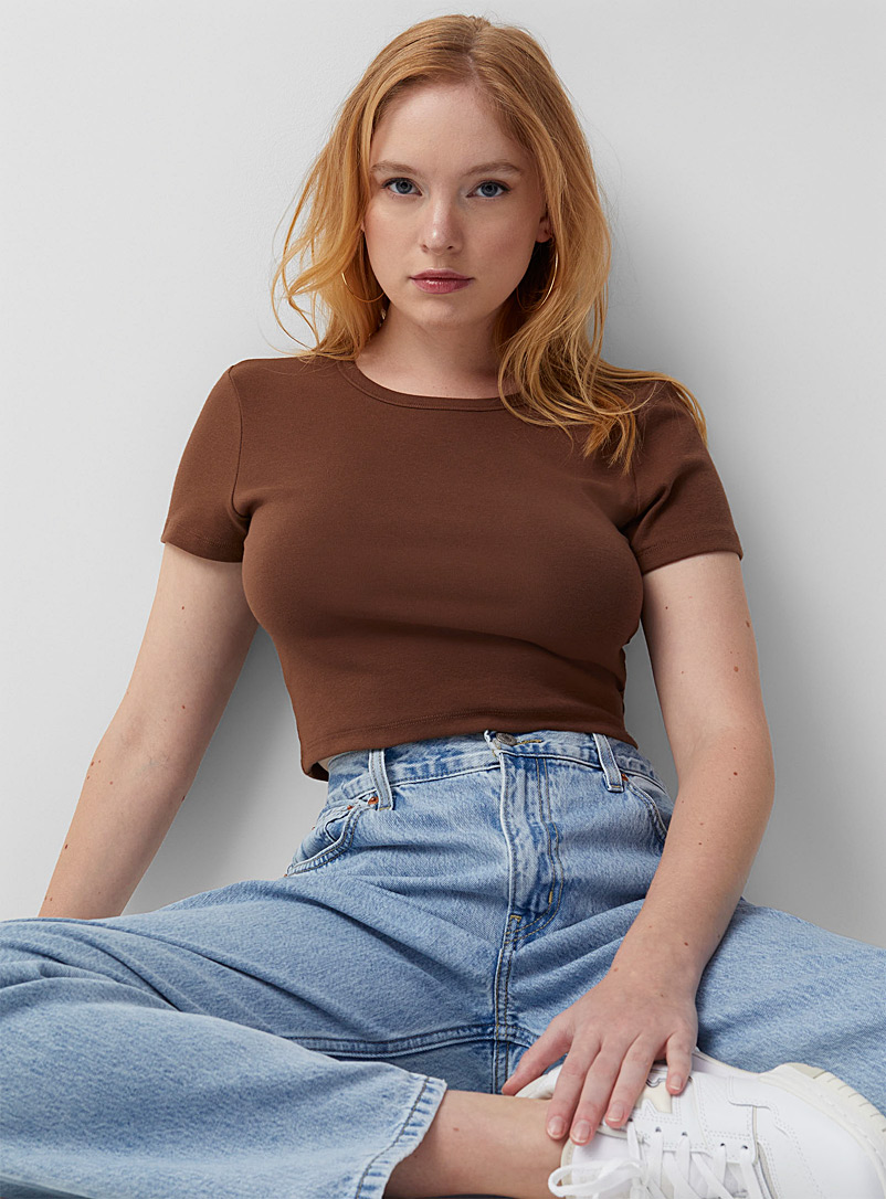 Twik Dark Brown Organic cotton mini T-shirt for women