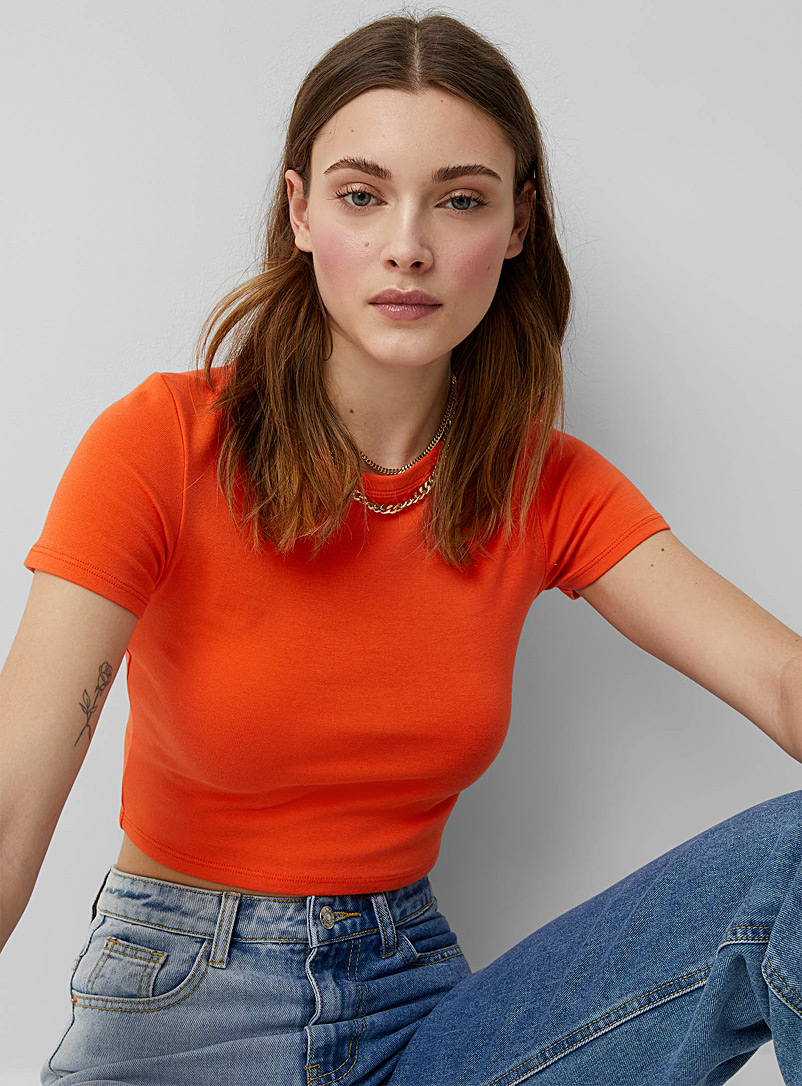 Twik Dark Orange Ultra-cropped organic cotton T-shirt for women