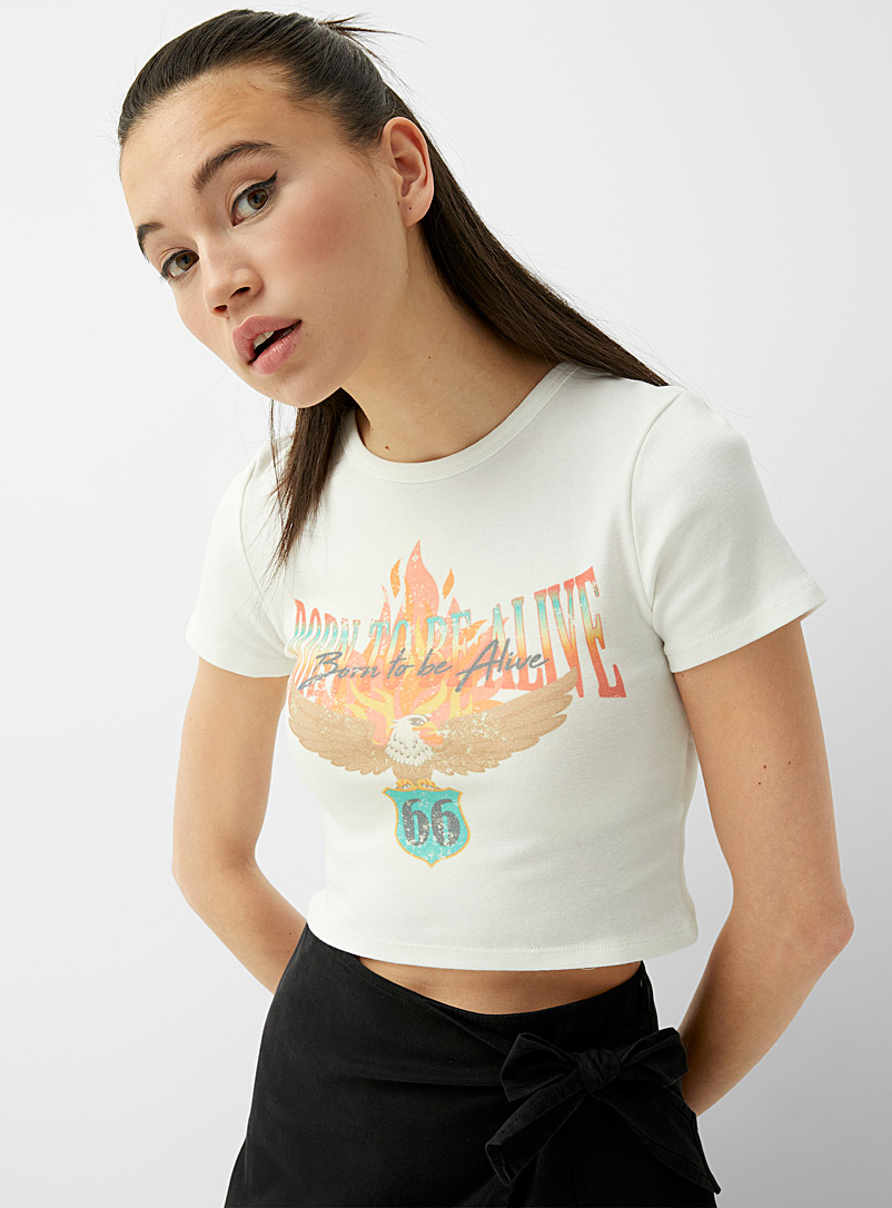 Twik White Nostalgia-print cropped T-shirt for women