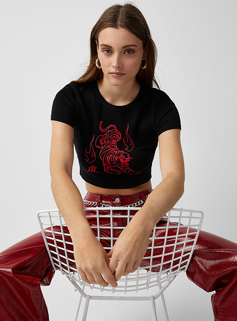 Twik Charcoal Nostalgia-print cropped T-shirt for women