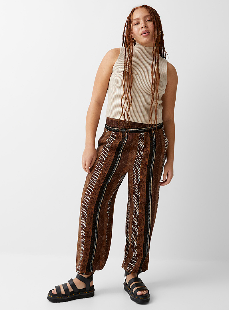 Twik Patterned Brown Printed smocked jogger for women