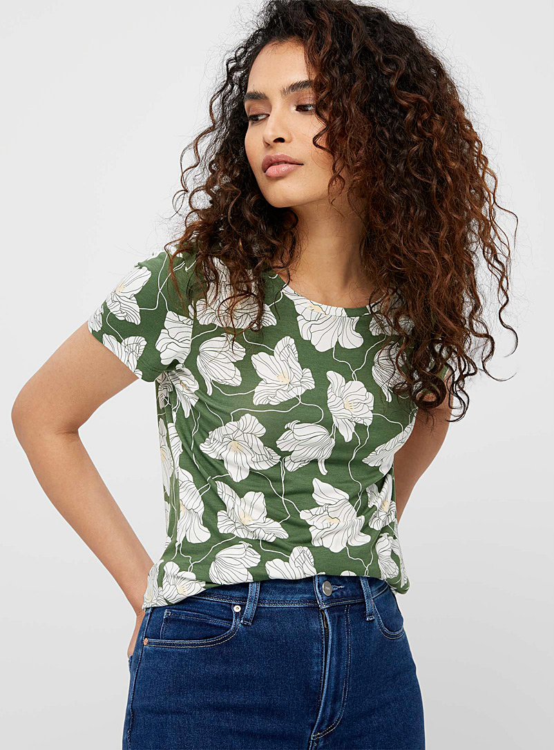 Contemporaine Patterned Green Unique print crew-neck T-shirt for women