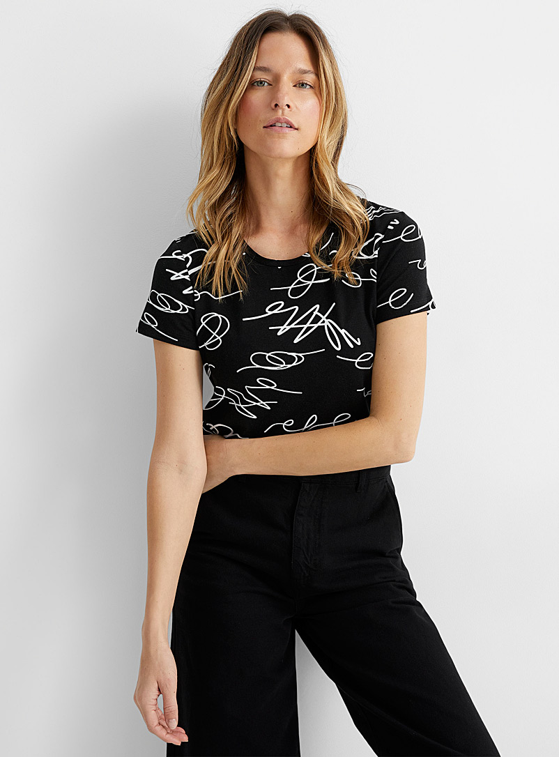 Contemporaine Patterned Black Unique print crew-neck T-shirt for women
