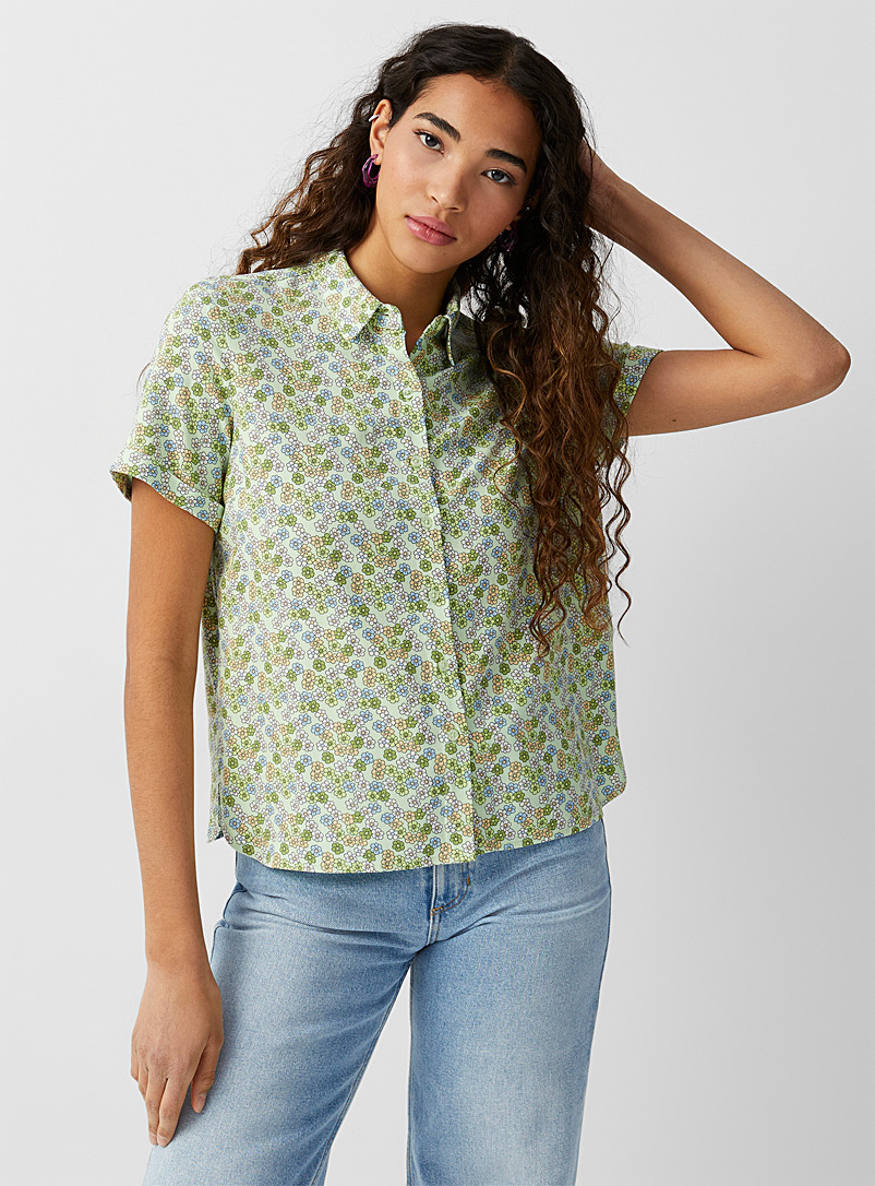 Twik Patterned green Printed fluid shirt for women
