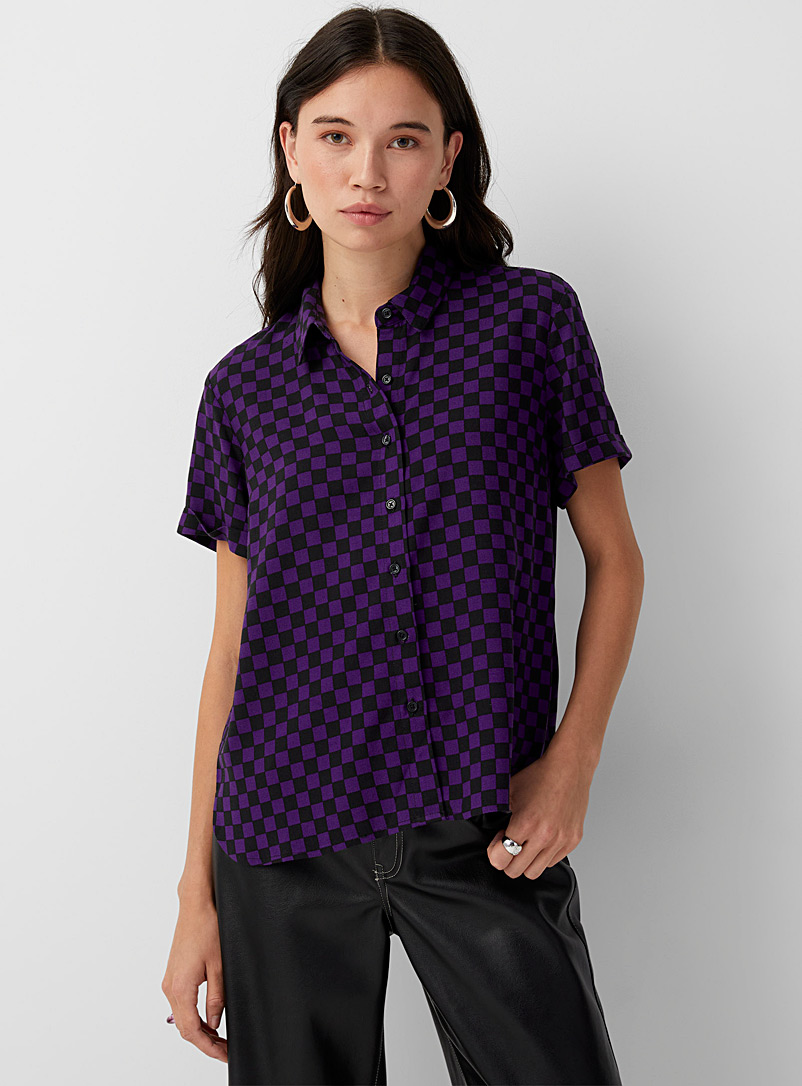 Twik Patterned purple Printed fluid shirt for women