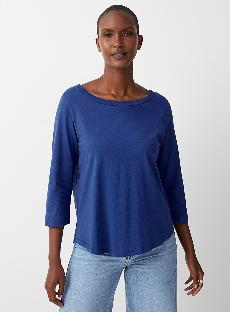 Contemporaine Sapphire Blue 3/4-sleeve organic cotton T-shirt for women