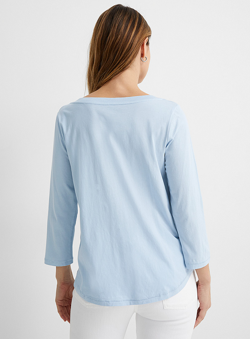 Contemporaine: Le t-shirt manches 3/4 coton bio Bleu pâle-bleu poudre pour femme