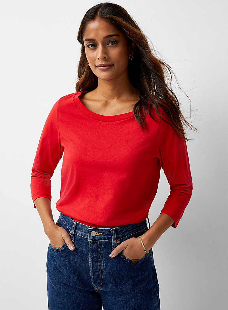 Contemporaine Red 3/4-sleeve organic cotton T-shirt for women