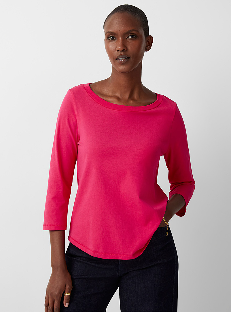Contemporaine Pink 3/4-sleeve organic cotton T-shirt for women