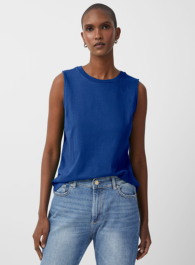 Contemporaine: La camisole col rond coton bio Bleu pour femme