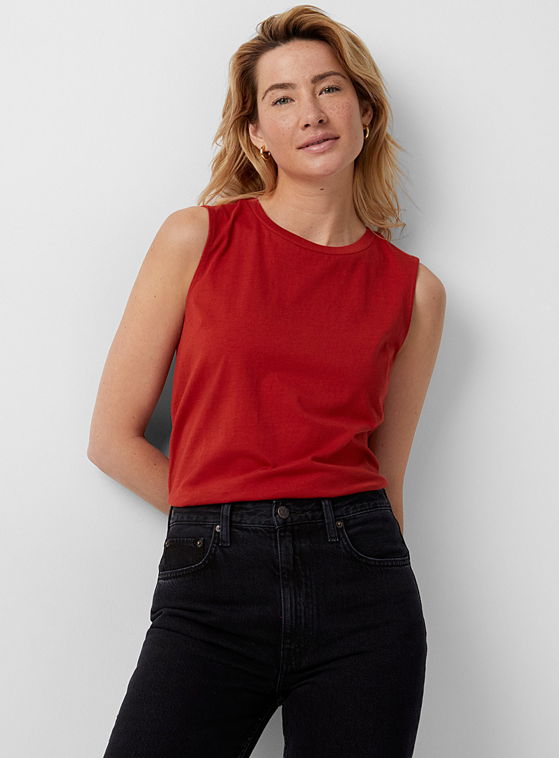 Contemporaine: La camisole col rond coton bio Rouge moyen-framboi-ceris pour femme