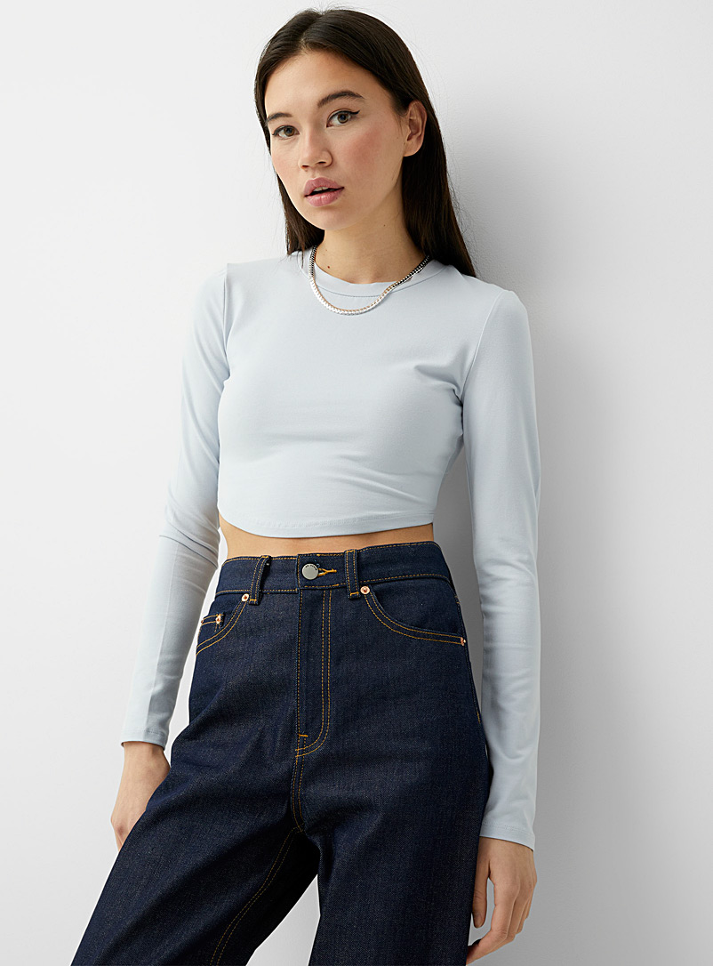 Twik Baby Blue Rounded hem cropped T-shirt for women