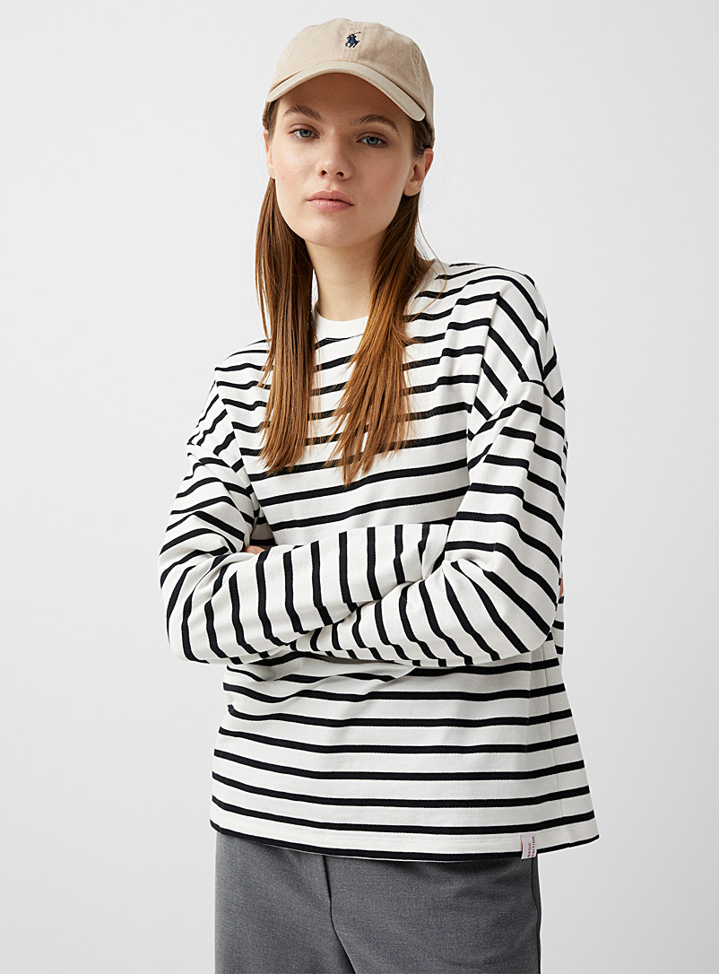 Twik Black and White Striped boxy-fit sweatshirt for women