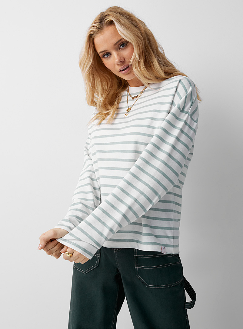 Twik Teal Striped boxy-fit sweatshirt for women