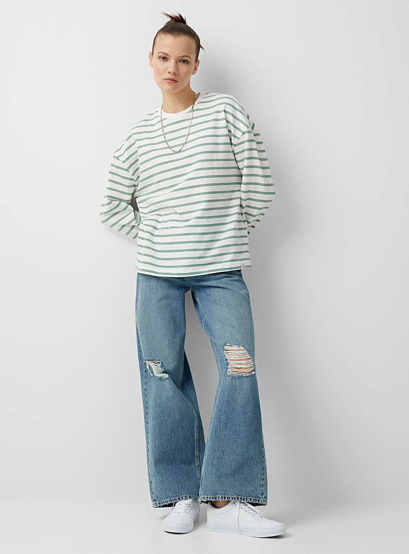 Twik Patterned Blue Striped boxy-fit sweatshirt for women