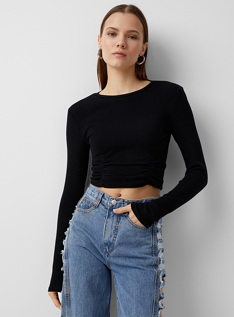 Twik Black Central ruches cropped tee for women