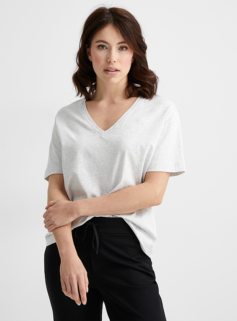 Contemporaine Light Grey Organic cotton V-neck boxy T-shirt for women
