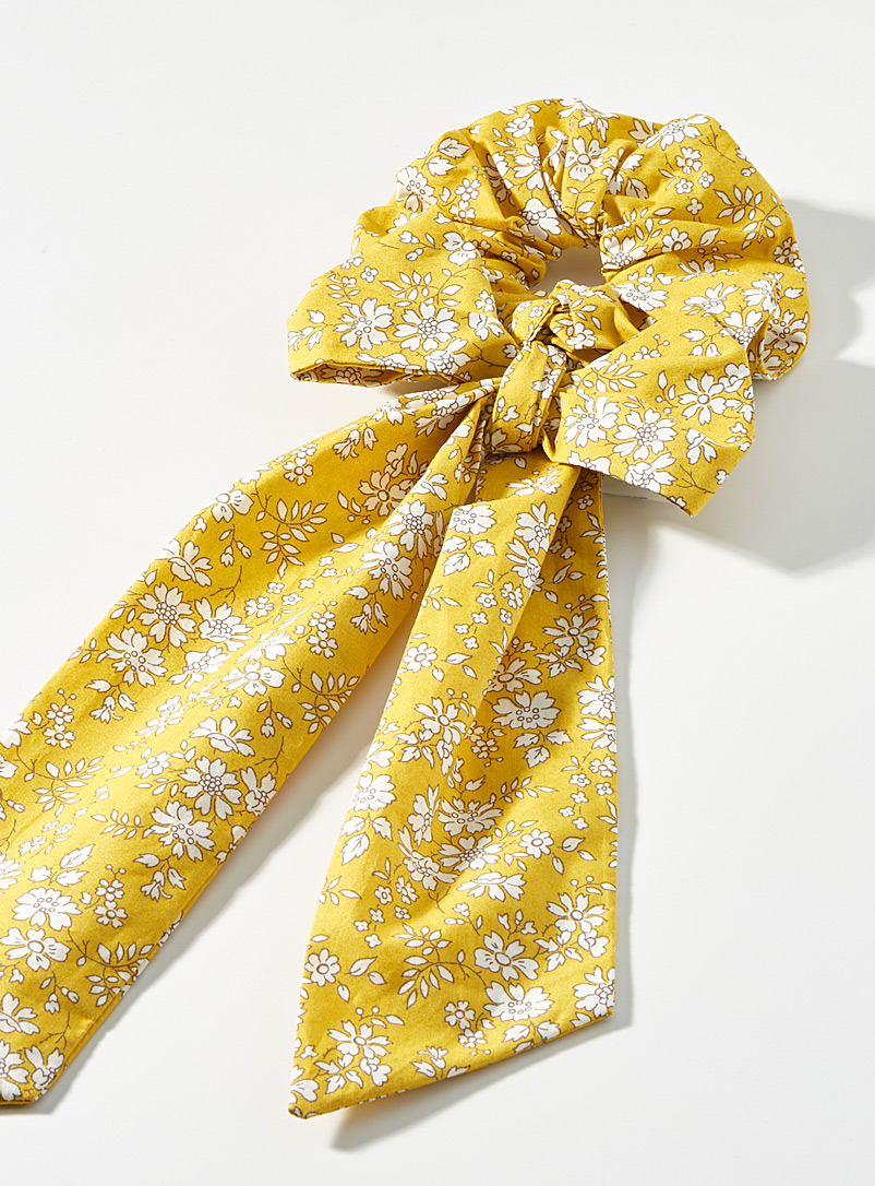 Simons Medium Yellow Bright bouquet scarf scrunchie Made with Liberty Fabric for women