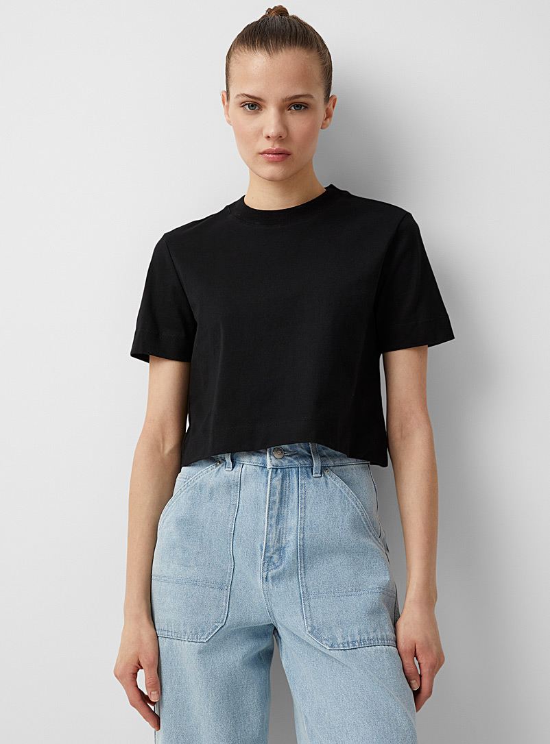 Twik: Le t-shirt court carré coton bio Noir pour femme