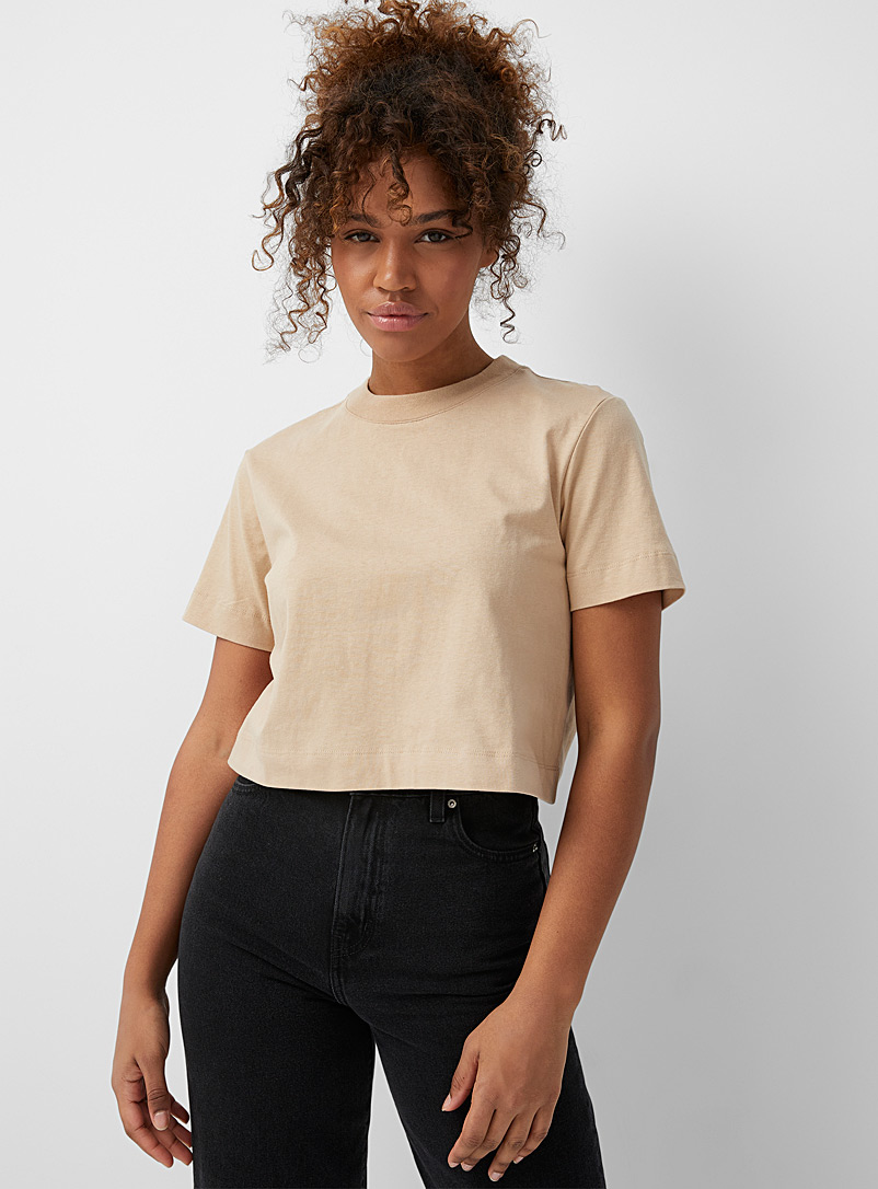 Twik: Le t-shirt court carré coton bio Sable pour femme