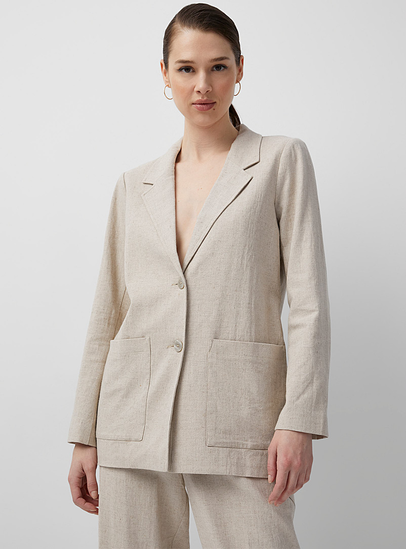 Icône Cream Beige Patch-pocket linen blazer for women