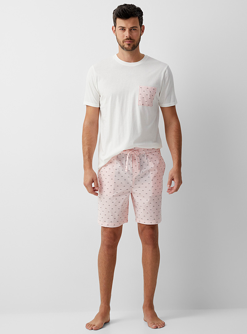 Le 31 Ivory White Printed pocket modal lounge T-shirt for men