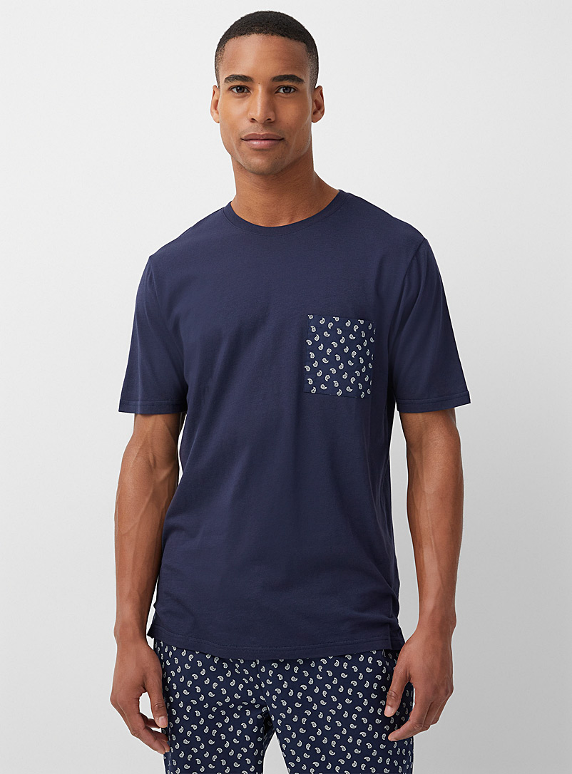 Le 31: Le t-shirt détente modal pochette imprimée Marine pour homme