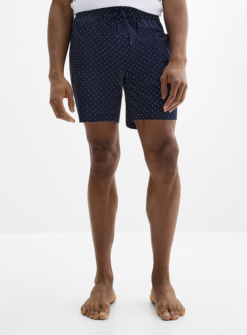 Le 31 Indigo/Dark Blue Patterned poplin pyjama short for men